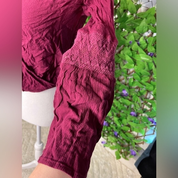American Eagle Outfitters Crop Women’s XS Cross Over Shirt Long Sleeve Maroon - Picture 5 of 16